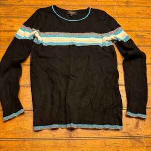 Charter Club Luxury 100% Cashmere Sweater Black Blue Stripe Crew Women's‎ Small
